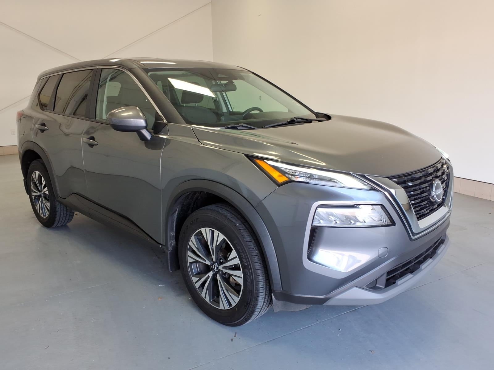 2023 Nissan Rogue SV in Gun Metallic (Kad) — front three-quarter view